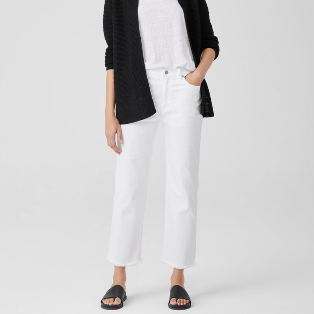 Eileen Fisher Organic Cotton Cropped White Jeans